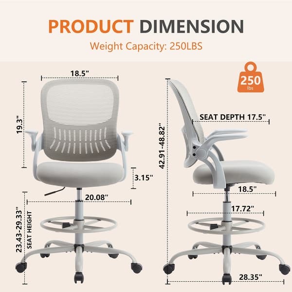 Drafting Tall Office Chair Ergonomic High Desk Chair with Flip-up ...