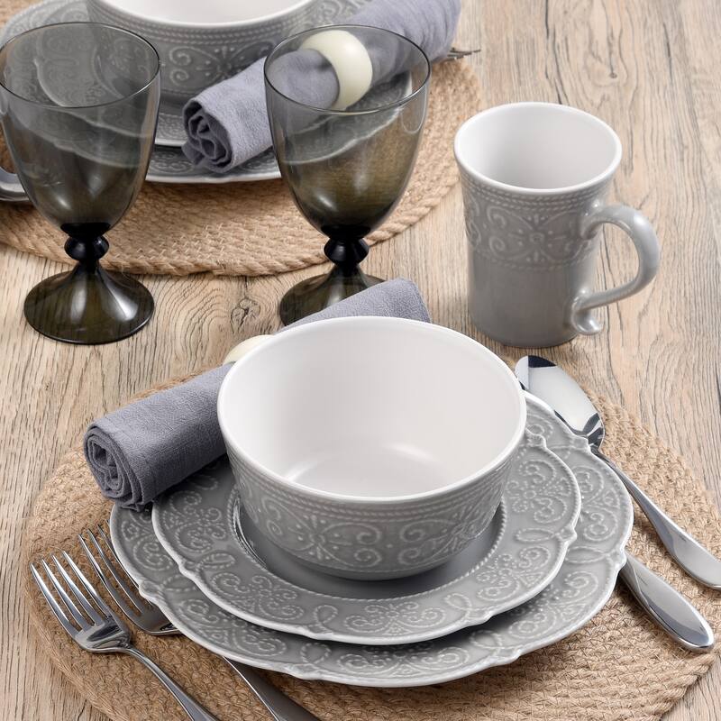Pfaltzgraff Abby Gray 16-Piece Dinnerware Set, Service for 4