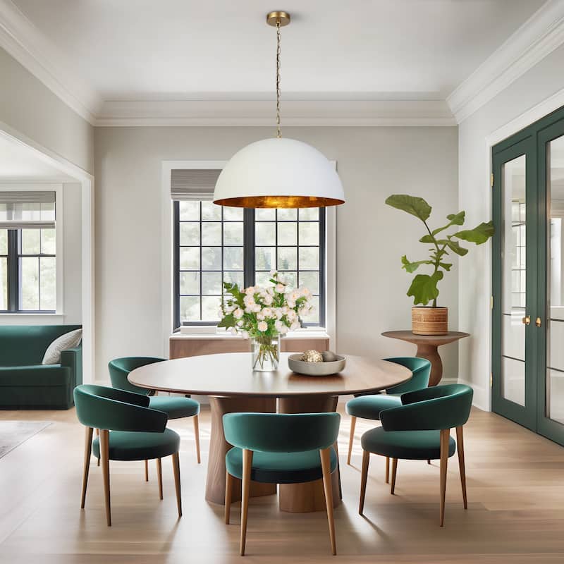 Modern 1-Light White Gold Pendant Light Fixture With Bowl-Shape for Dining Room