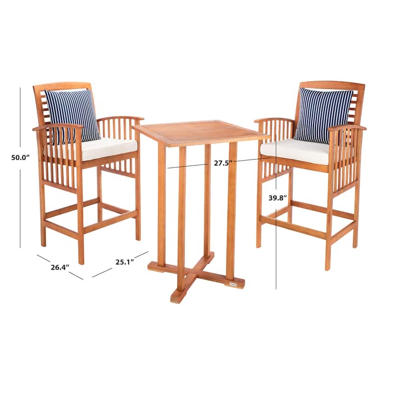 SAFAVIEH Outdoor Sheyla 3-Piece Bar Height Bistro Set - 28Wx28Dx40H