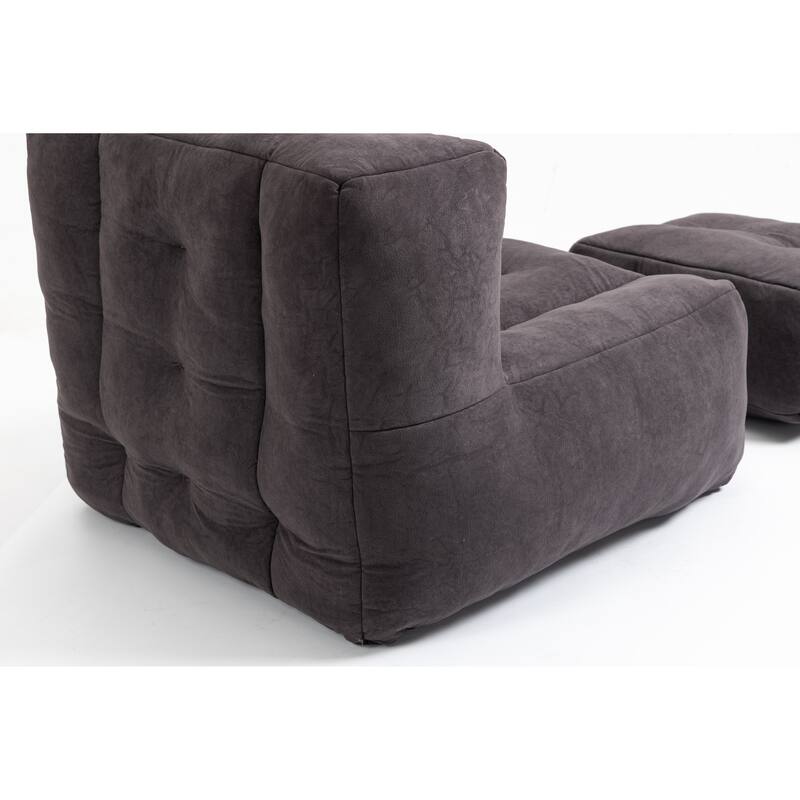 Fluffy Bean Bag Chair Lazy Bean Bag Sofa Chair for Adults and Children, Lounge Chairs with Memory Foam and Ottoman, Black