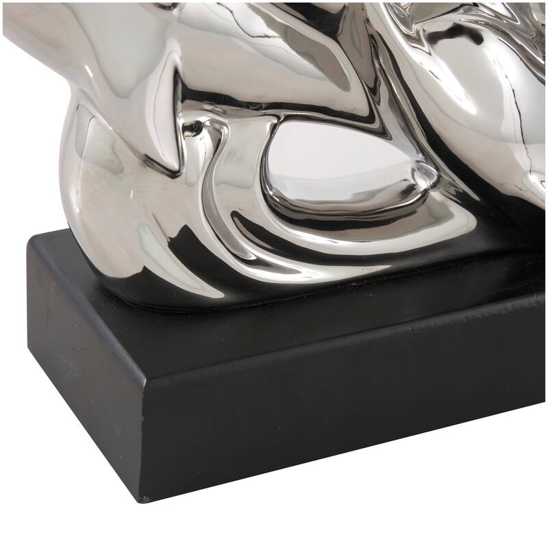 Silver Ceramic Animal Sculpture with Black Block Base
