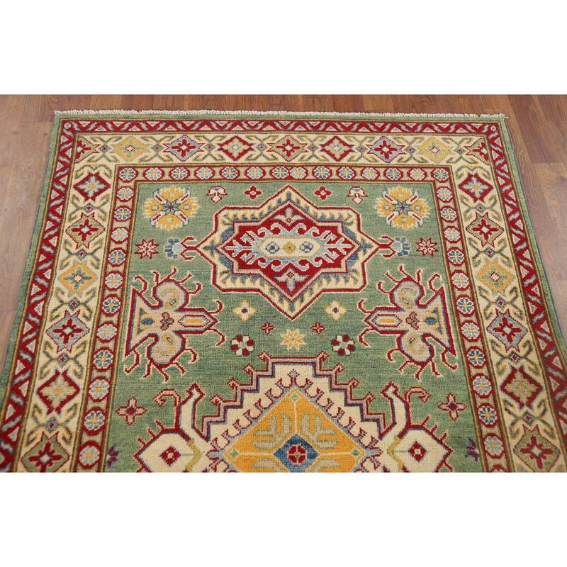 Green Kazak Oriental Accent Rug Handmade Wool Carpet - 3'11" x 6'0"