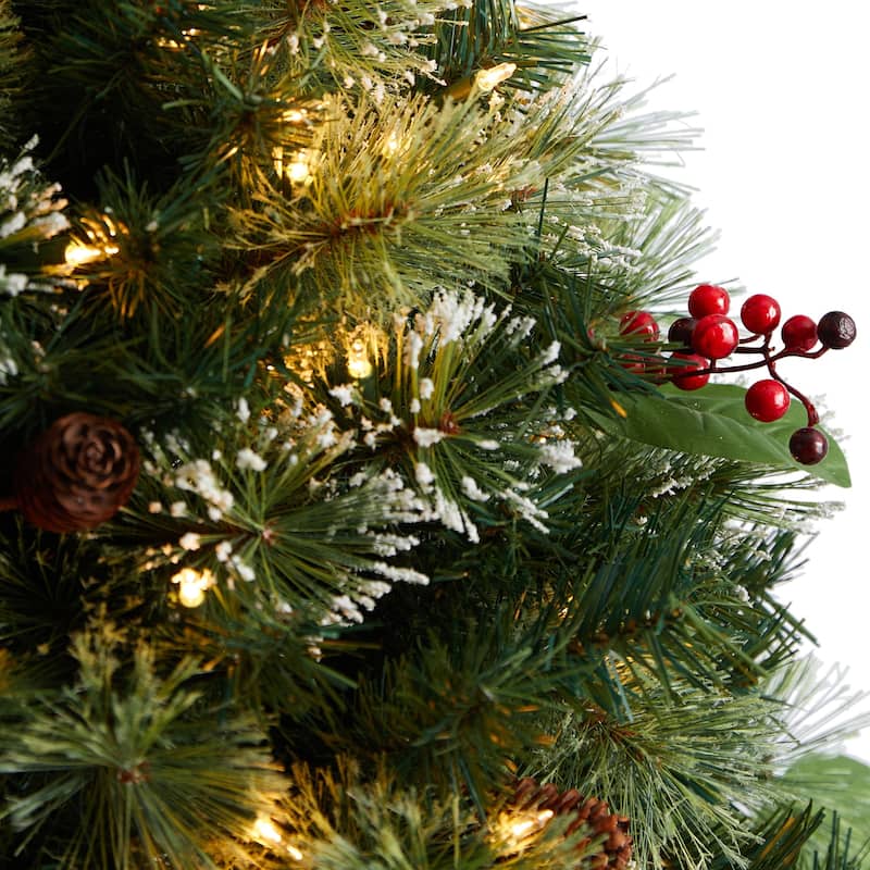 3' Pre-Lit Frosted Pine Artificial Christmas Tree, Warm Clear LED Lights - 3 Foot
