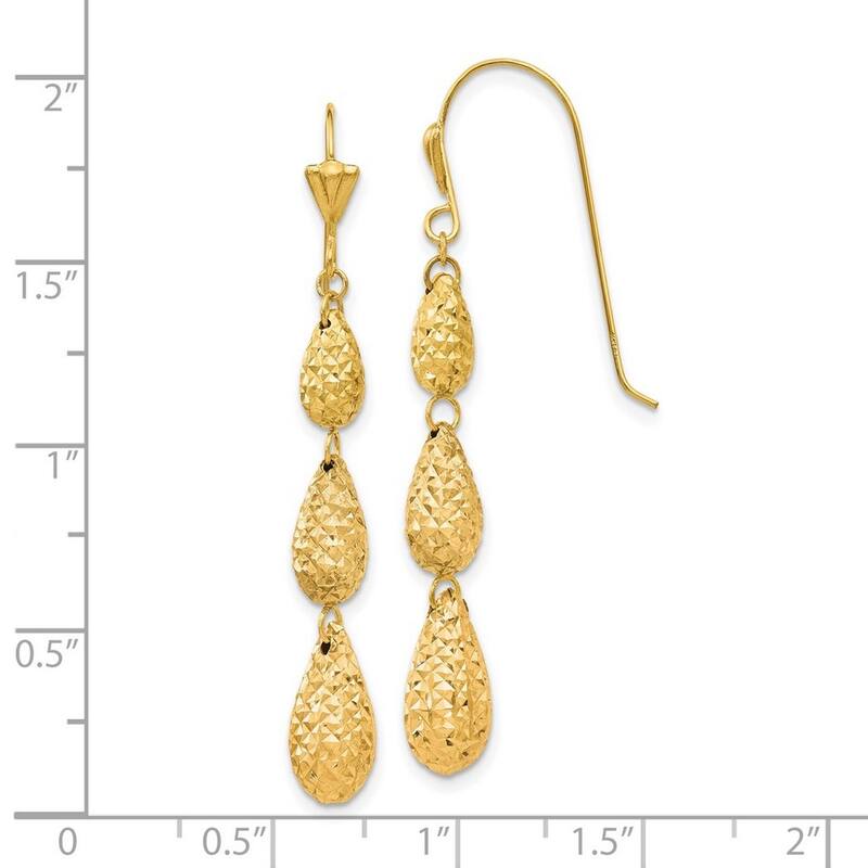 Curata 14k Yellow Gold Puff Sparkle Cut Teardrop Guardian Angel Earrings - 45x6mm