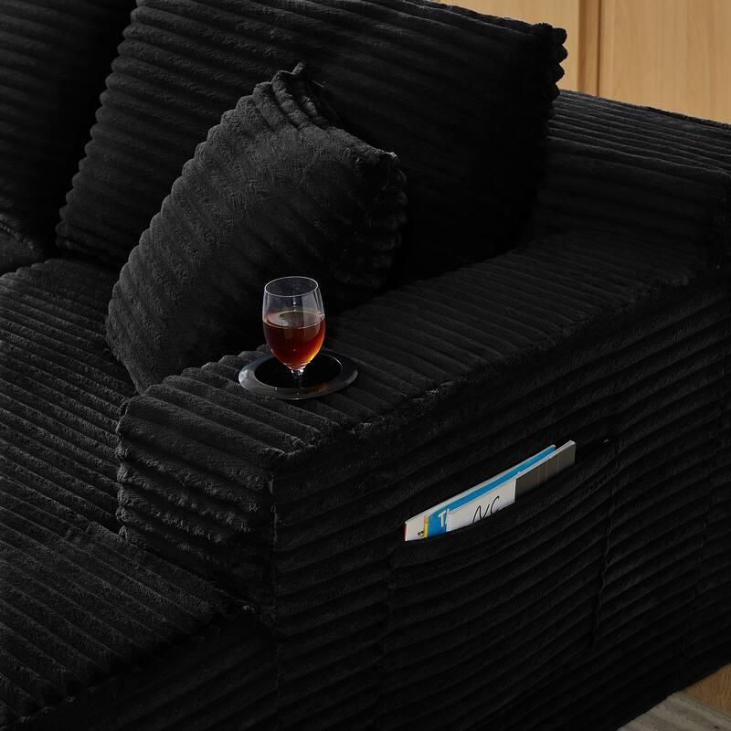 Compressible U-Shaped Modular Sectional Sofa, Corduroy Cloud Couch, 6-Seat Minimalist Living Room Sofa