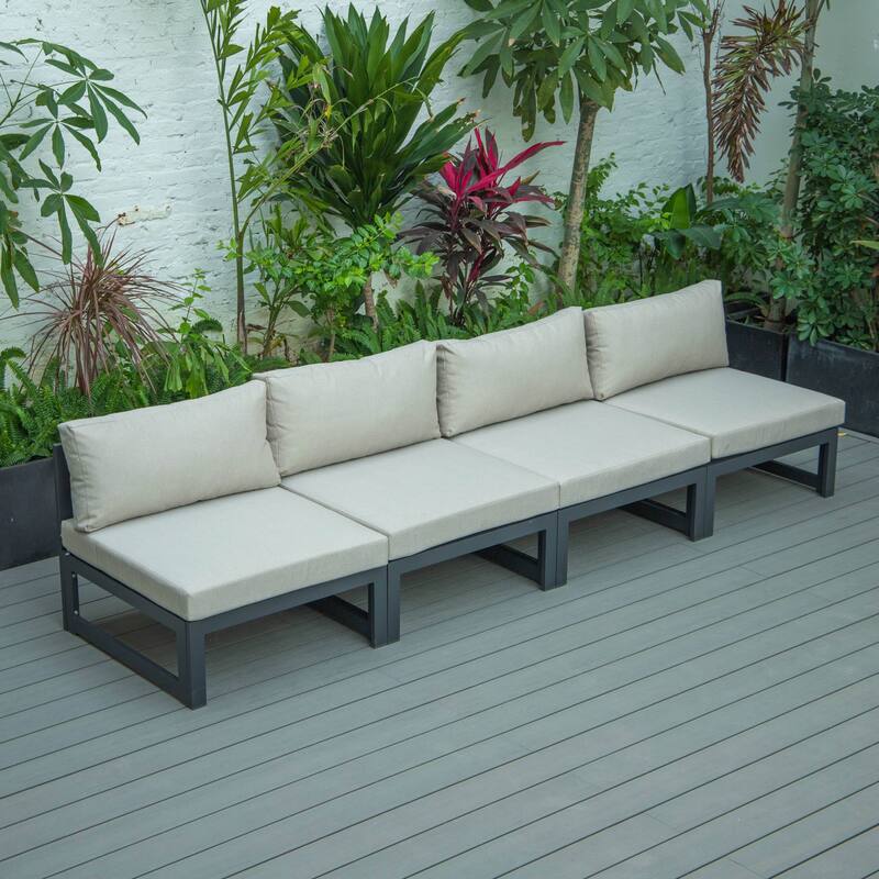 LeisureMod Chelsea 4-Piece Armless Patio Sectional Sofa Set with Cushions for Patio Porch Backyard Garden