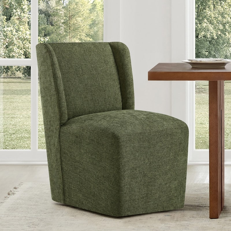 Spruce & Spring Iris Modern Upholstered Fabric Dining Chair with Casters - Single - Moss Green