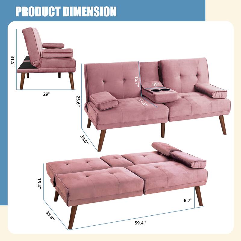 Futzca 60" Small Loveseat, 3 in 1 Cute Convertible Sofa Bed