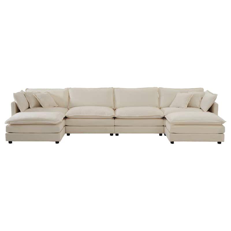 GDFStudio - Vale 4 Seater Sectional Sofa with Double Ottomans and Pillows