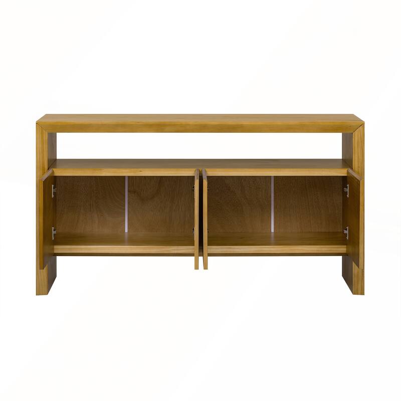 Modern Minimalist Solid Wood Veneer Sideboard with Open Shelf