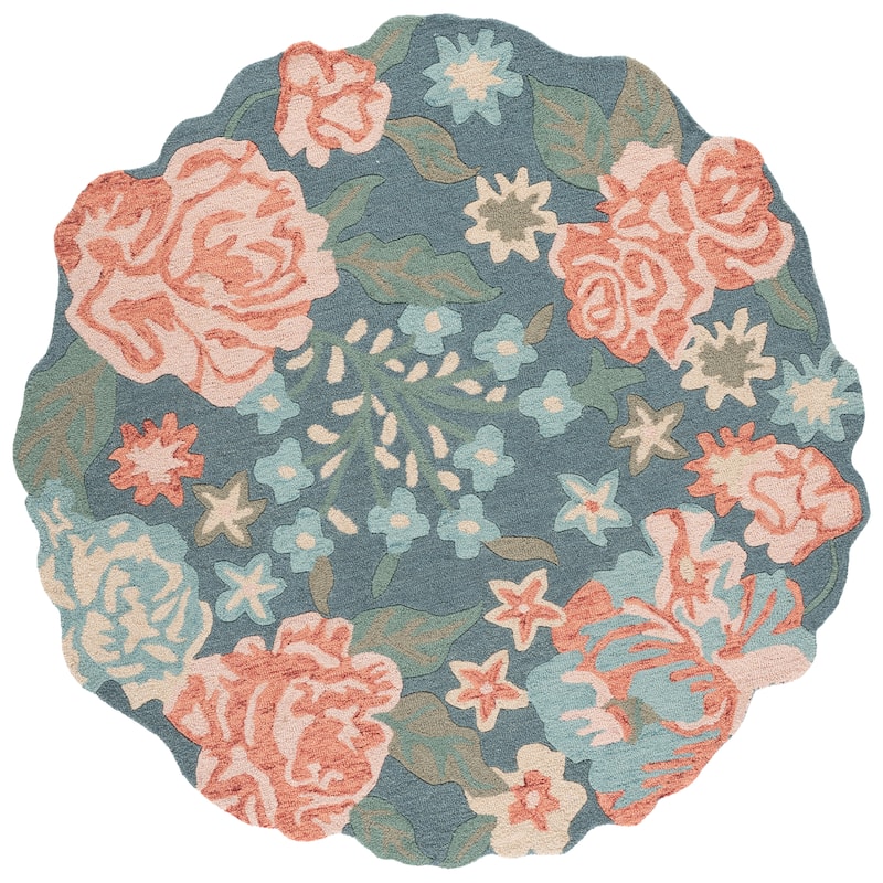 SAFAVIEH Handmade Jardin Pigi Floral Wool Rug - 6' Round - Blue/Pink