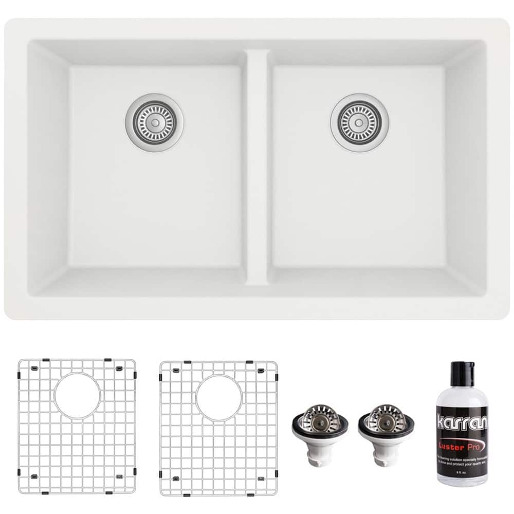 Karran USA QU-810-PK1 Quartz QU 32" Undermount Double Basin Quartz