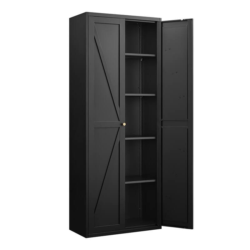 2 Doors Metal Storage Cabinet Kitchen Pantry Cabinet With Adjustable Shelves Tall Steel Cabinet Locker