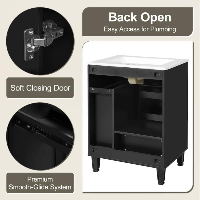 24" Bathroom Vanity with Sink, Bathroom Cabinet with Door Shelf, Deep Drawer, 2-Tier Pull-Out Basket