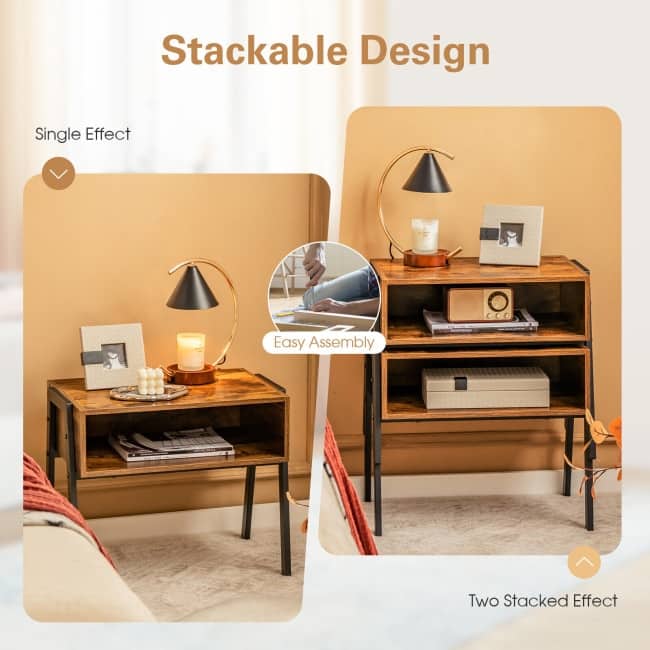 2 Pieces Stackable Night Stand Bedside End Table Set - 21" x 14" x 18" (L x W x H)