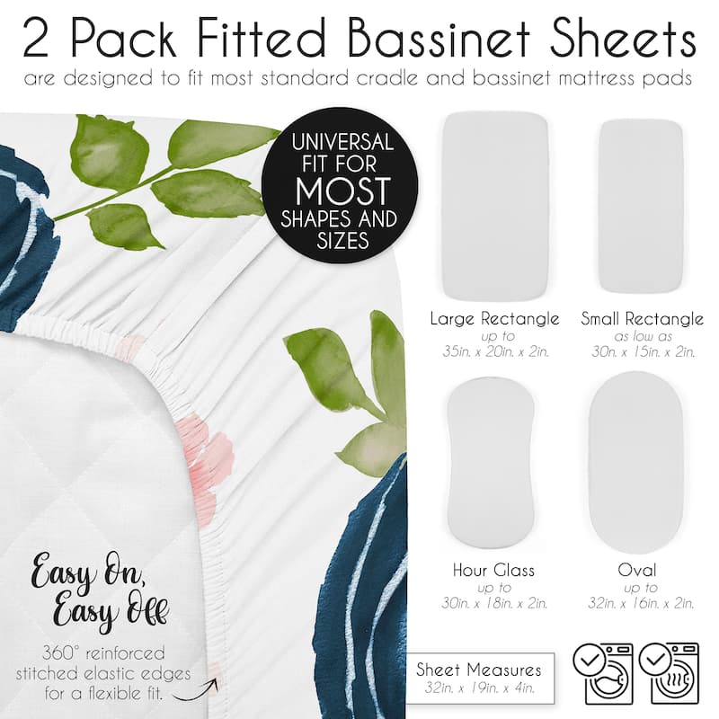 Sweet Jojo Designs Blush Pink Blue Boho Floral Girl 2 Pack Baby Bassinet Fitted Sheets Bohemian Farmhouse Shabby Chic Watercolor