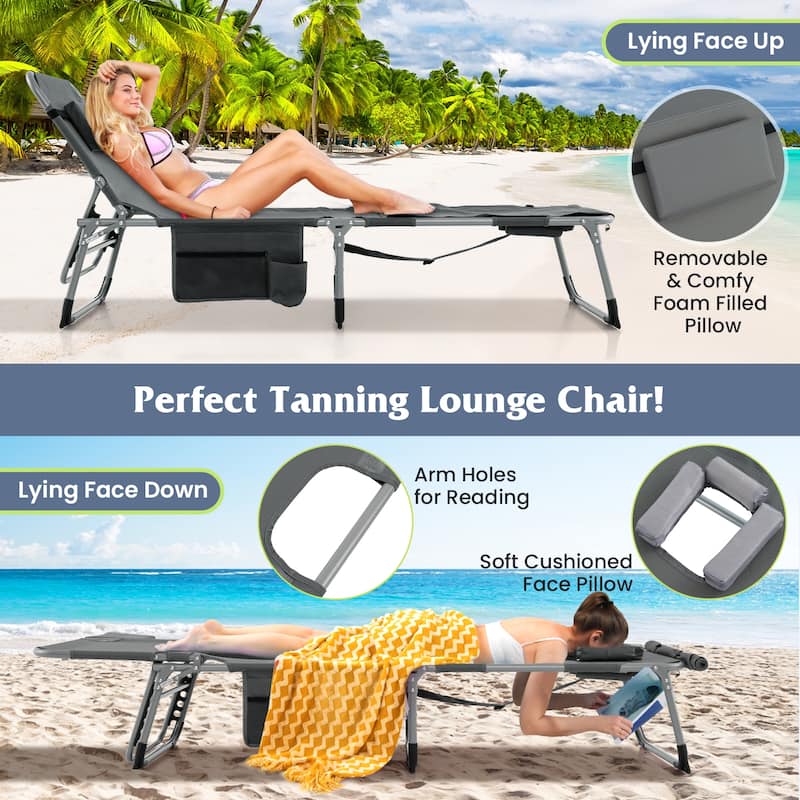 Gymax Outdoor Folding Chaise 5-Position Lounge Chair w/ Face Hole &