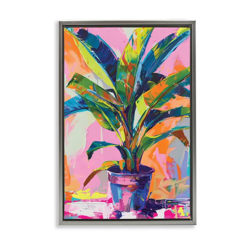 Stupell Vivid Saturated House Plant Framed Floater Canvas Wall Art Design By LSR Design Studio - 17 x 25 - Grey