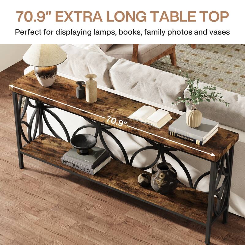 Extra Long Sofa Table with Metal Frame & Rustic Wood Finish - 70.86" L x 11.81" W x 31.88" H