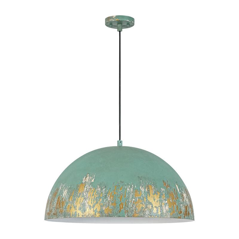 European Artisanal Antique Gold Patina Iron Oversized Dome Pendant