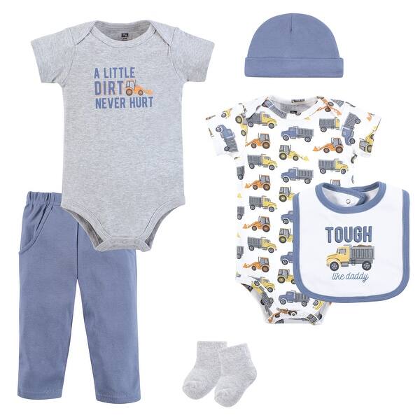 slide 1 of 1, Hudson Baby Infant Boy Cotton Layette Set, Blue Construction Trucks 0-3 Months - Blue Construction Trucks
