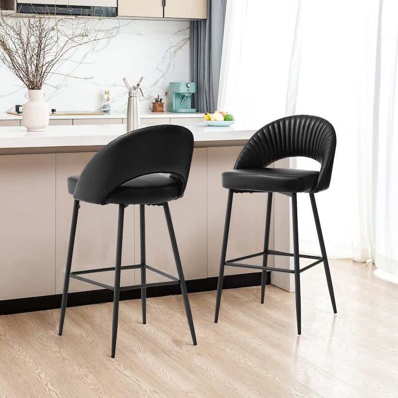 Glitzhome Set of 2 41"H Modern Tapered Leg Counter or High Bar Stools - Set of 2 - PU Black - Bar Height