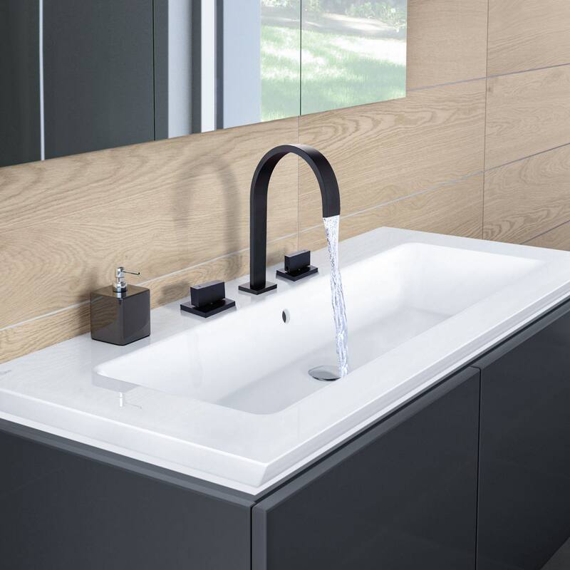 Modland Black / Gold High-Arc 3 Hole Bathroom Sink Faucet Widespread with 2 Handles