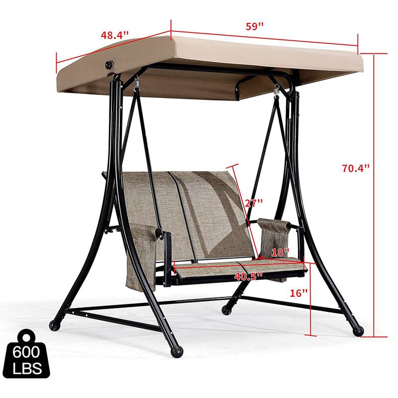 PURPLE LEAF Deluxe Outdoor Patio Porch Swing with Weather Resistant Steel Frame, Adjustable Tilt Canopy, Beige