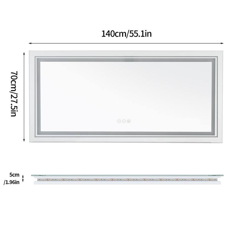 Rectangle Aluminum Frame Bathroom Mirror w/Led Backlit Light Anti-fog