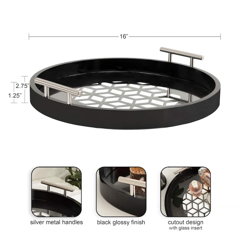 Kate and Laurel Caspen Round Pattern Decorative Metal Handles Tray