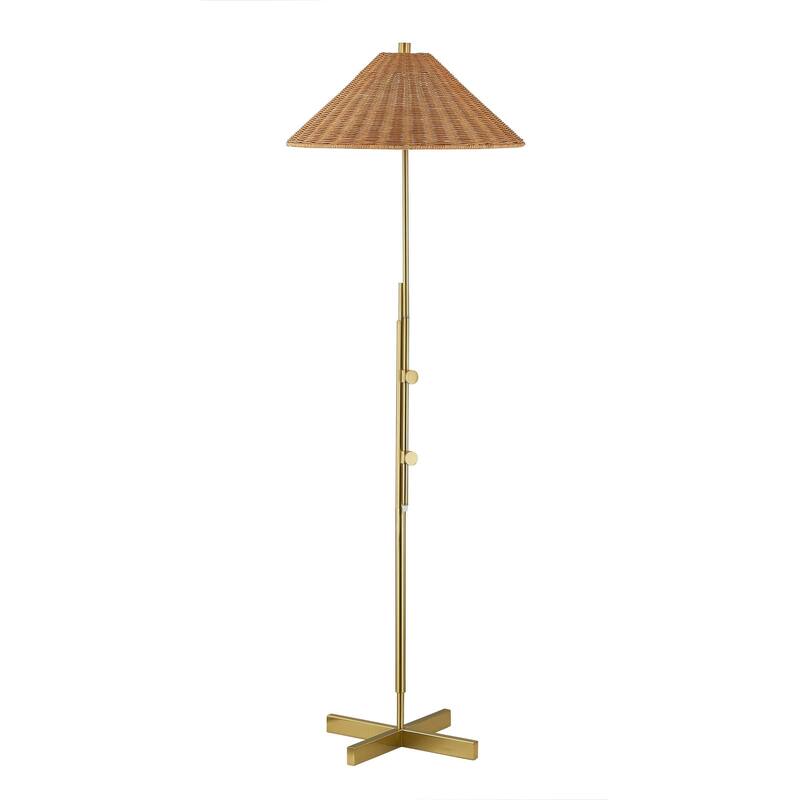 Lancaster 63" Floor Lamp with Rattan Shade, Gold