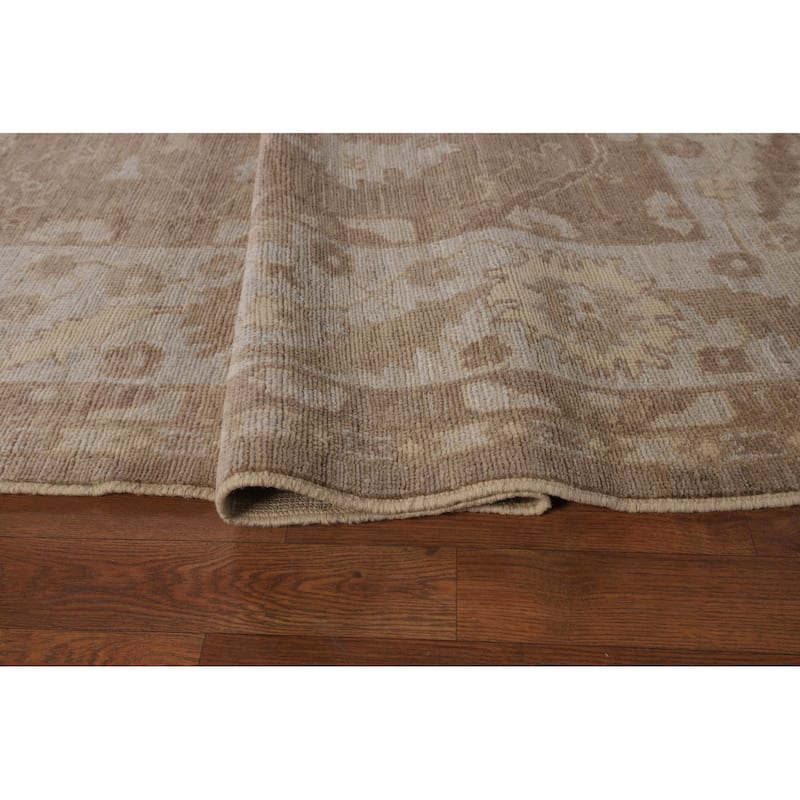 Brown Floral Oushak Vegetable Dye Area Rug Hand-Knotted Wool Carpet - 8'7"x 9'10"