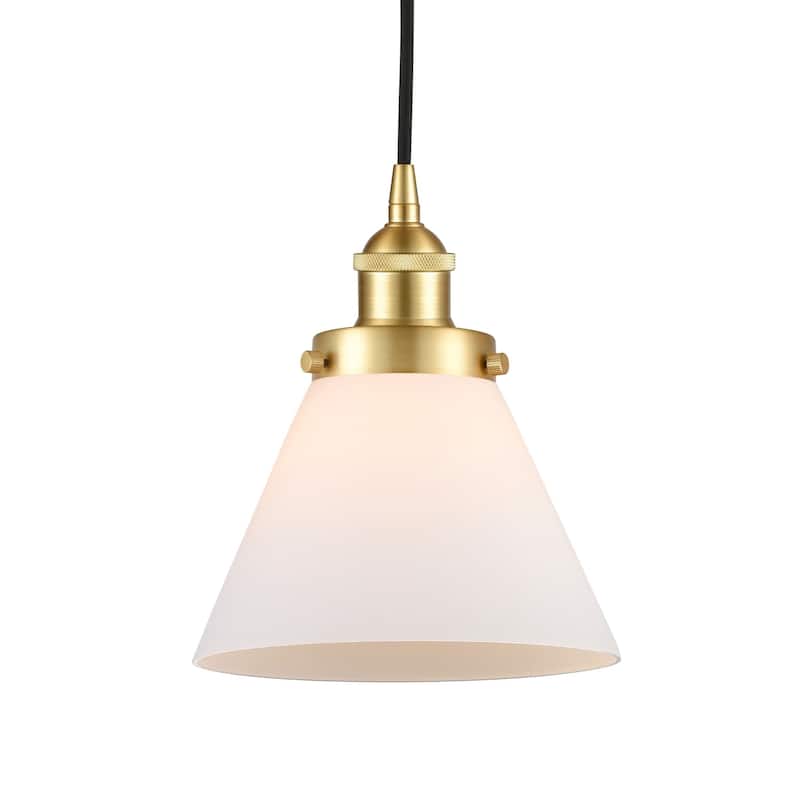 Innovations Lighting 616-1PH-10-8 Cone Pendant Cone 8" Wide Mini - Satin Gold / Matte White