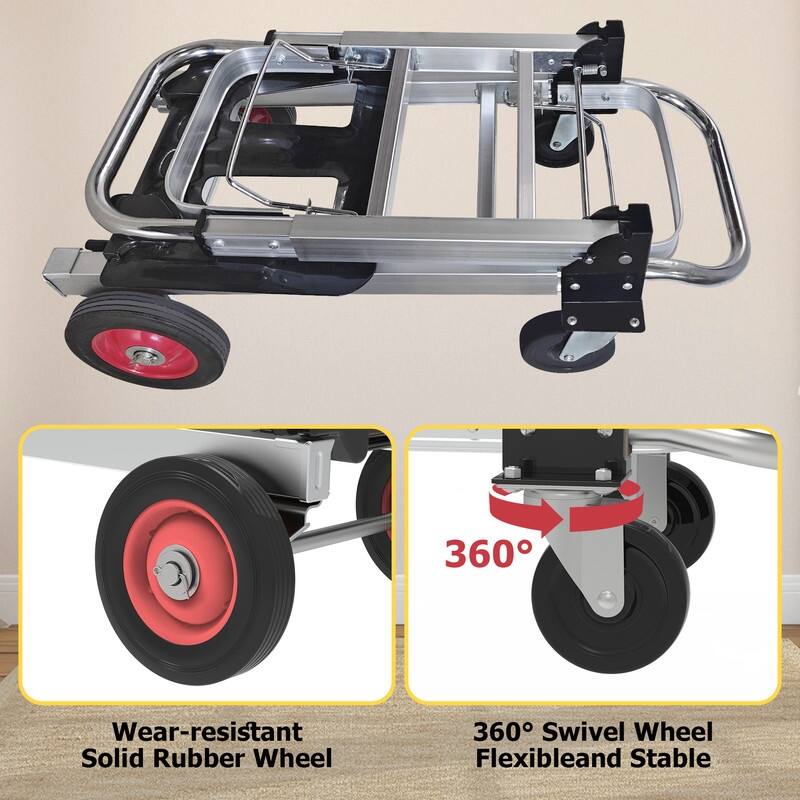 3 in 1 Convertible Hand Truck and Dolly with 5.9in Flat Free Rubber Wheels