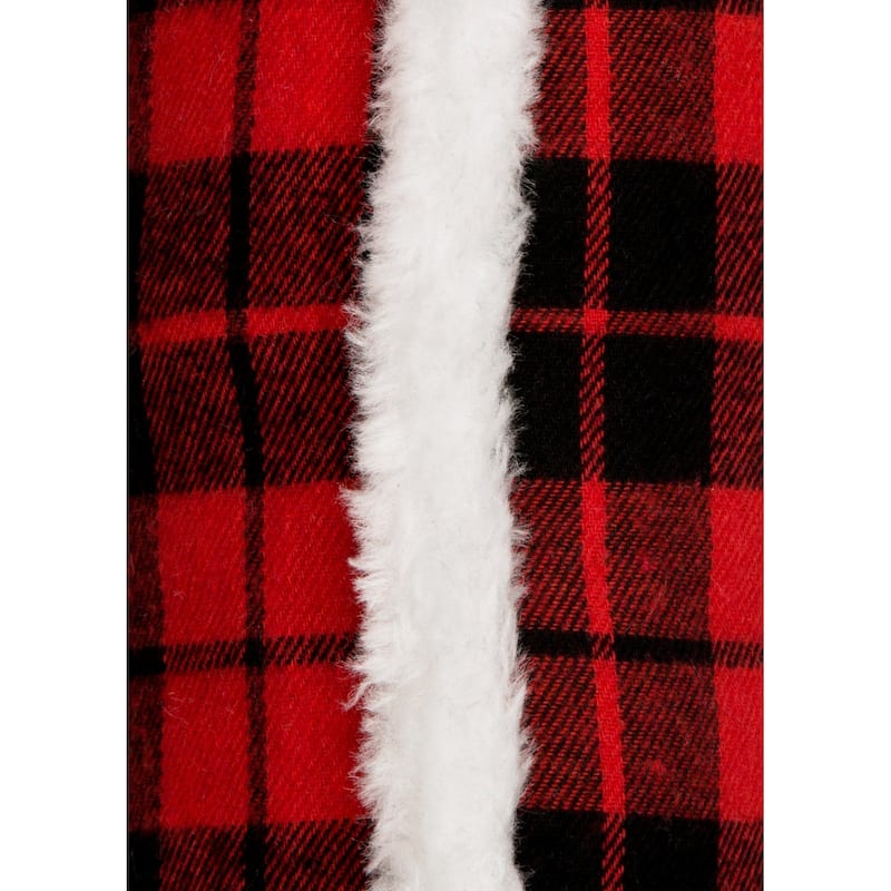 Merry Christmas with Faux Fur Trim Christmas Check Pillow, 10 by 20-Inch