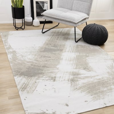 Kylie Collection - Soft Cream Blue Brush Strokes Rug