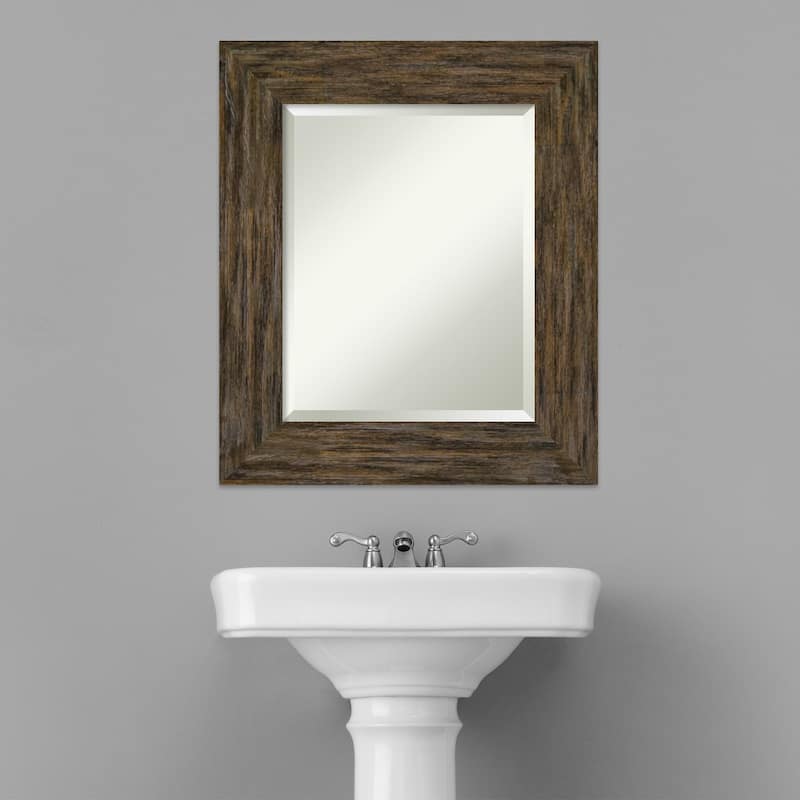 Beveled Wood Bathroom Wall Mirror - Fencepost Brown Frame