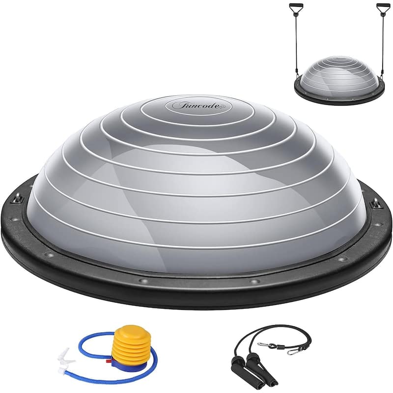 Half Ball Balance Trainer, Balance Ball, Exercise Half Ball w/Resistance Bands,Yoga Balance Ball Anti Slip Surface w/ Foot Pump - Grey - 23 Inch