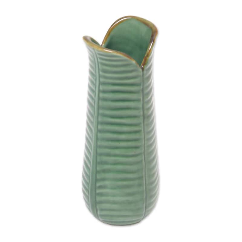 Handmade Green Nature Speaks Ceramic Vase (Indonesia)