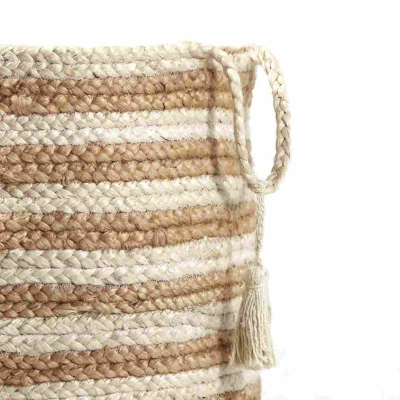 Sevita Striped Jute Hand-Stitched Storage Basket with Handles