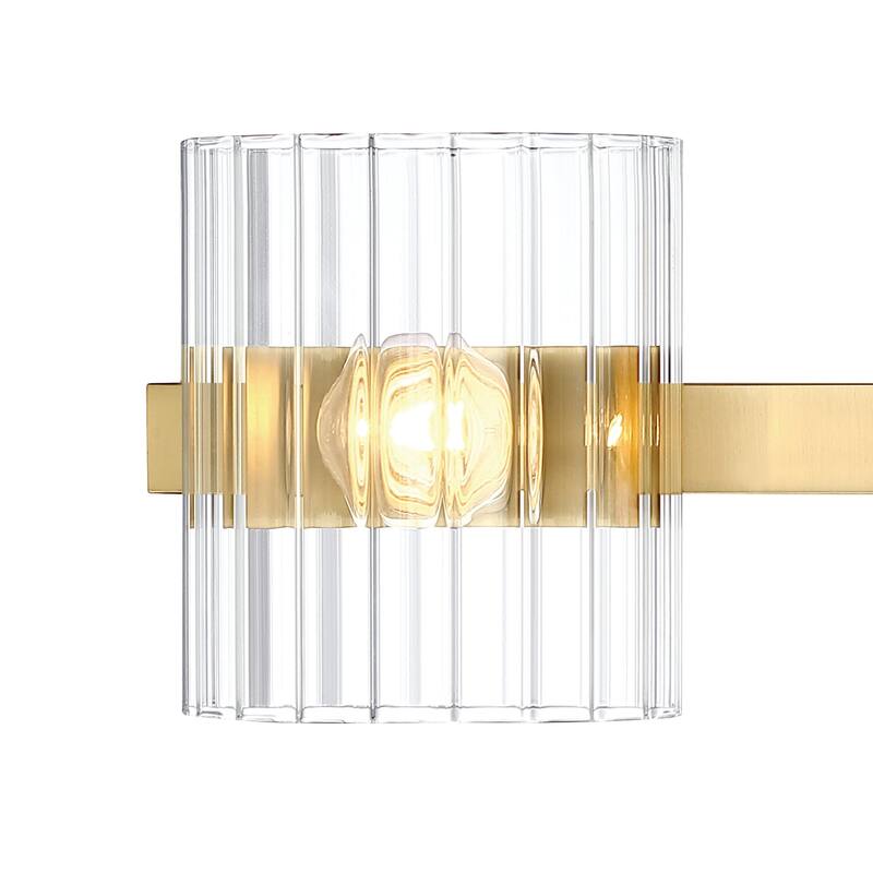 Aries 24.25 in. 3-Light Brushed Gold Transitional Vanity Light with Ribbed Glass Shades