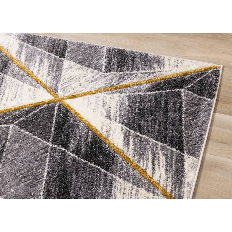 Summit Collection - Grey/White/Yellow Geometric Diamonds Rug