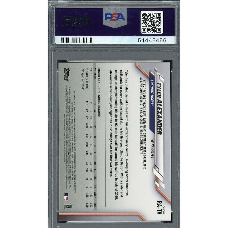 Tyler Alexander 2020 Topps Chrome Rookie Autographs Card #RATA PSA 9 - 8'6" x 11'6"