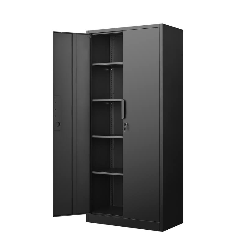 Modern 2-Door Filing Cabinet, Organization Cabinet with Lock, 4 Adjustable Shelves, for Home Office, Black