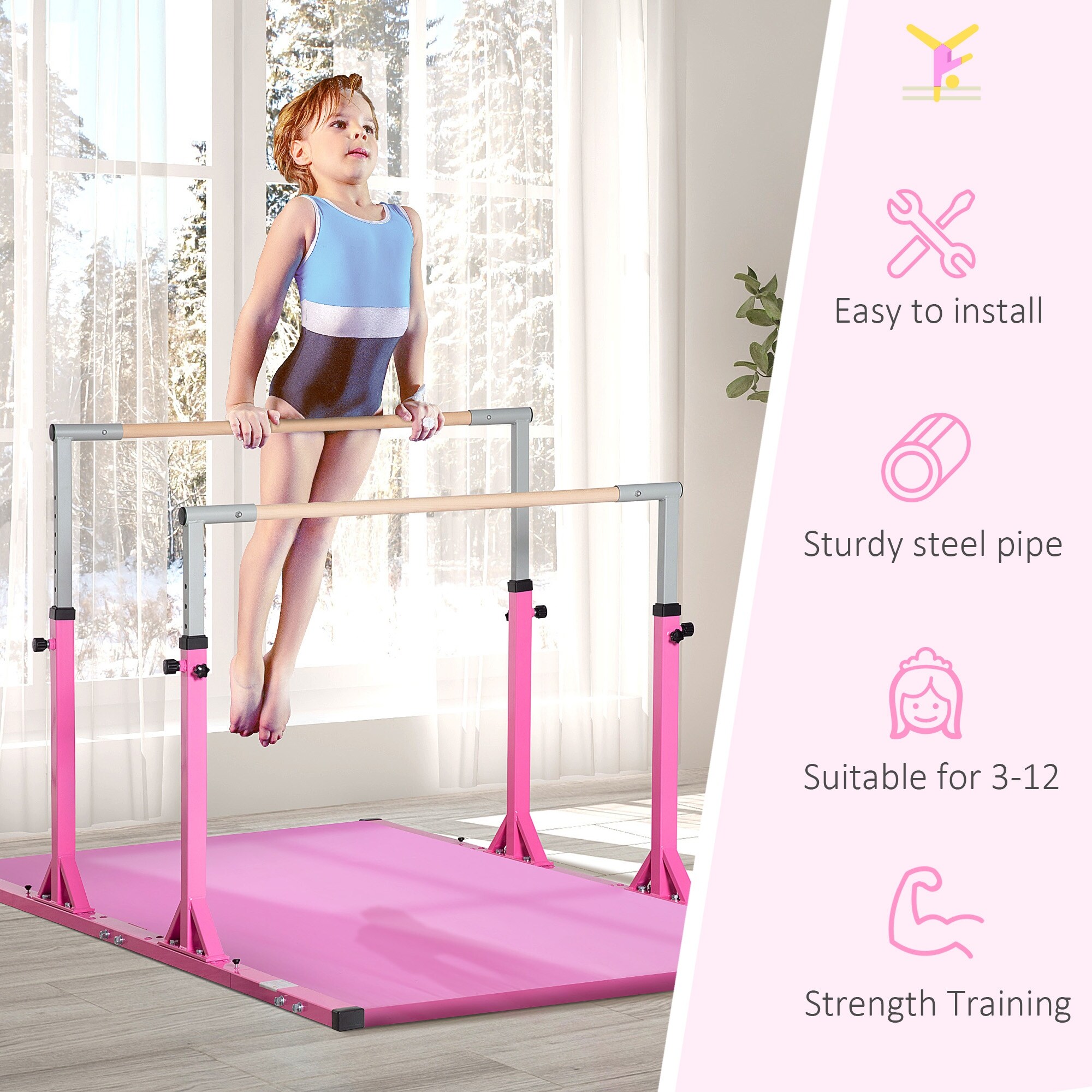 Kids Double Horizontal Bars Gymnastic Training Parallel Bars Gym Home Adjustable 