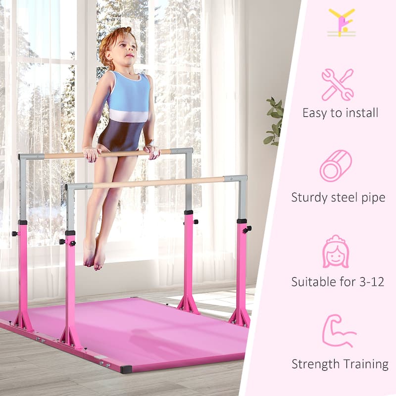 Qaba Double Horizontal Bars, Junior Gymnastic Training Parallel Bars with Double-locking System