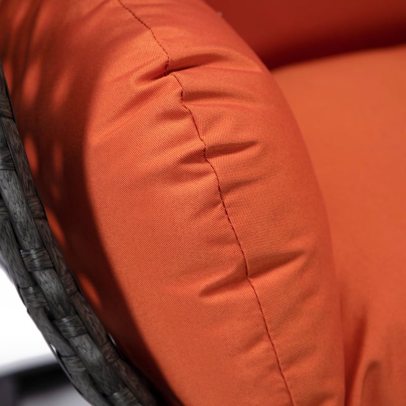 LeisureMod Charcoal Single Seater Rattan Wicker Egg Swing Hanging Chair for Indoor Outdoor Patio Porch Backyard Garden