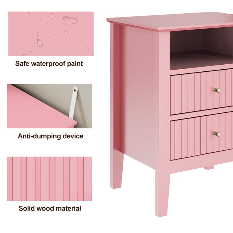 Modern Fluted Nightstand with 2 Drawers