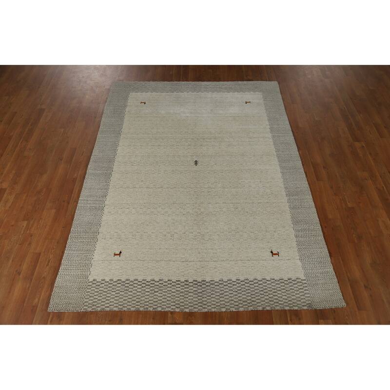 Hand Knotted Oriental 100% Wool Carpet Tribal Tribal Beige & Ivories Gabbeh Area Rug - 7' 9'' X 5' 6''